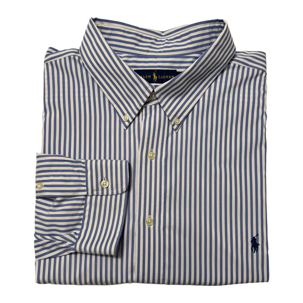 Polo by Ralph Lauren Blue and White Casual Button Down Shirt